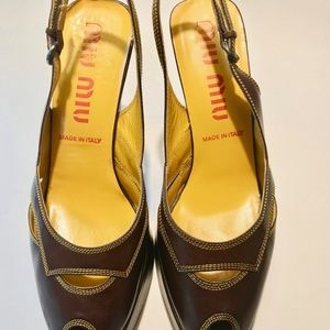 Mui Mui by PRADA Peep-Toe Platform Heels